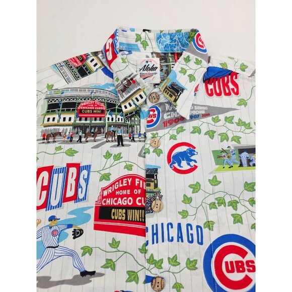 Reyn Spooner Aloha Chicago Cubs Size Medium Short Sleeve Cotton Pocket Shirt - Picture 5 of 8